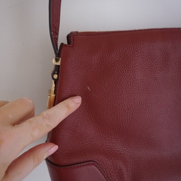 Michael Kors Burgundy Red Crosby Pebbled Leather Zip Closure Shoulder Bag Purse - Picture 11 of 16